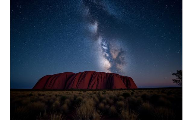 Long exposure shot of stars over dramatic Australian landscape